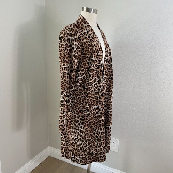 Susan Graver Womens Large Leopard Animal Print Open Front Cardigan Jacket - Picture 2 of 11